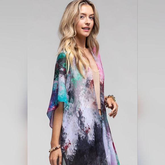 Watercolor Print Kimono - Lightweight & Breezy - Charming & Edgy - Picture 2 of 5
